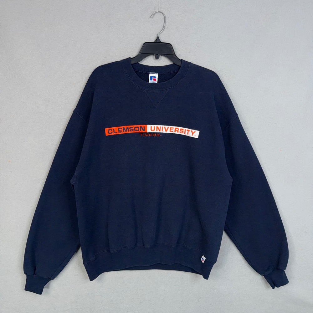 Clemson Tigers Sweatshirt Mens XL Navy Graphic University Tigers Sport Russell